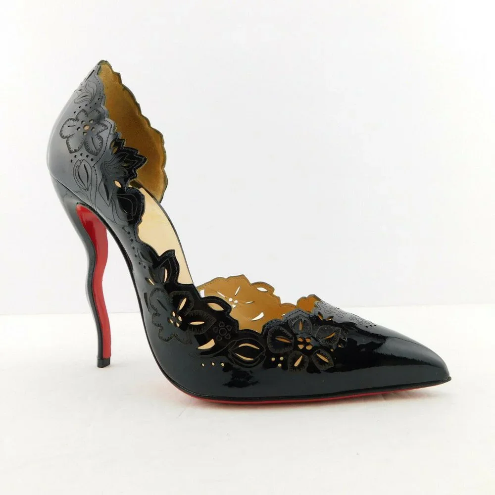 CHRISTAIN LOUBOUTIN Black Laser Cut D'orsay Pumps 38.5
